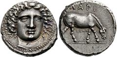 The Collection of Greek coins of a Man in Love with Art Part III Larissa. Drachm, magistrate Simos circa 400-380, AR 5.93 g. Head of the nymph Larissa facing three-quarters r., wearing ampyx. Rev. ΛΑΡ