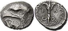 The Collection of Greek coins of a Man in Love with Art Part III Elis, Olympia. Stater circa 404 attributed to Da... but unsigned, 94th Olympiad, AR 12.36 g. Eagle's head l.; below, large white poplar