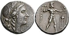 The Collection of Greek coins of a Man in Love with Art Part III Messenia, Messene. Tetradrachm circa 183-182, AR 16.80 g. Diademed head of Demeter r., wearing wheat and reed wreath and pearl earring.