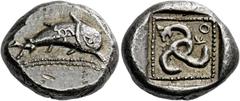 The Collection of Greek coins of a Man in Love with Art Part III Dynasts of Lycia, Kuprlli, circa 485 – 440. Stater, Aperlai (?) circa 470-440, AR 9.76 g. Dolphin r. above double dotted line; on its b