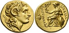 Greek Coins Kings of Thrace, Lysimachus 323 – 281 and posthumous issues. Stater, Alexandria Troas (?) 305–281, AV 8.51 g. Diademed head of deified Alexander the Great r., wearing horn of Ammon. Rev. B