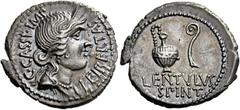 The Roman Republic C. Cassius and Lentulus Spint. Denarius, mint moving with Brutus and Cassius 43-42, AR 4.01 g. C·CASSI·IMP – LEIBERTAS Diademed head of Libertas r. Rev. Jug and lituus; below, LENTV