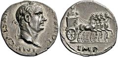 The Viggo collection of Flavian Imperial Coins from provincial mints Uncertain Western Mint. Denarius circa 69 to 71, AR 3.39 g. IMP CAESAR [VE]SPASIANVS AVG. Laureate head r. Rev. Vespasian, holding 