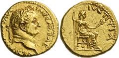 The Viggo collection of Flavian Imperial Coins from provincial mints Antiochia. Aureus, Antiochia 72-73, AV 7.55 g. IMP CAESAR – VESPASIANVS AVG Laureate head r. Rev. IVSTITIA – [AVG] Justitia seated 