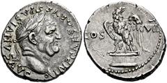 The Viggo collection of Flavian Imperial Coins from provincial mints Uncertain mint in Asia, Ephesus (?). Vespasian augustus, 69 – 79. Denarius 76, AR 3.59 g. IMP CAESAR VESPASIANVS AVG Laureate head 