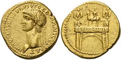 The Roman Empire In the name of Nero Claudius Drusus, brother of Tiberius and father of Claudius. Aureus 41-45, AV 7.75 g. NERO CLAVDIVS DRVSVS GERMANICVS IMP Laureate head l. Rev. Triumphal arch surm