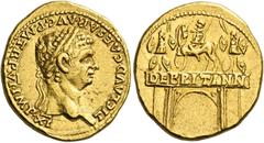The Roman Empire Ex Nomos sale 4, 2011, BCD, 1401.. Aureus 46-47, AV 7.86 g. TI CLAVD CAESAR AVG P M TR P VI IMP XI Laureate head r. Rev. DE BRITANN on architrave of triumphal arch surmounted by eques