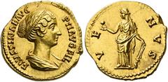 The Roman Empire Faustina II, daughter of A. Pius and wife of M. Aurelius. Aureus circa 147-149, AV 7.26 g. FAVSTINAE AVG – PII AVG FIL Draped bust r., hair waved and coiled on back of head. Rev. VE –