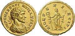 The Roman Empire Quintillus, 270. Aureus, Mediolanum September-November 270, AV 5.59 g. IMP C M AVR QVI – NTILLVS AVG Laureate bust r., wearing paludamentum, secured by annular fibula on r. shoulder, 