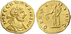 The Roman Empire Carausius, 286/7 – 293. Aureus, Rotomagus (?) 289-293, AV 5.10 g. IMP C CARAVSIVS AVG Laureate and cuirassed bust r. Rev. OPES I – VI AVG Abundantia standing l., holding bunch of grap
