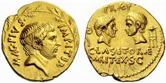 Auction 51 Part I The Roman Republic Sextus Pompeius. Aureus, Sicily 42-40, AV 8.11 g. MAG·PIVS· – IMP·ITER. Bearded and bare head of Sextus Pompeius r. within oak-wreath. Rev. PRAEF Heads of Cn. Pome