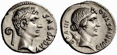 Auction 51 Part I The Roman Empire Octavian as Augustus 27 BC – 14 AD L. Marius C.f. Tromentina. Denarius 13 BC, AR 3.88 g. AVGVSTVS Bare head of Augustus r.; behind, lituus. Rev. C MARIVS TRO – III –