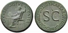 Auction 51 Part I The Roman Empire Octavian as Augustus 27 BC – 14 AD Divus Augustus. Sestertius 22-23, Æ 27.35 g. DIVVS AVGVSTVS – PATER Augustus, radiate, seated l., feet on stool, holding laurel br