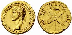 Auction 51 Part I The Roman Empire Tiberius in the name of Nero Claudius Drusus, brother of Tiberius and father of Claudius Aureus circa 41-45, AV 7.69 g. NERO CLAVDIVS DRVSVS GERMANICVS IMP Laureate 