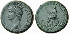 Auction 51 Part I The Roman Empire Tiberius in the name of Nero Claudius Drusus, brother of Tiberius and father of Claudius Sestertius circa 50-54, Æ 28.23 g. NERO CLAVDIVS DRVSVS GERMANICVS IMP Bare 