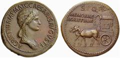 Auction 51 Part I The Roman Empire Tiberius in name of Agrippina Senior, wife of Germanicus and mother of Gaius Sestertius 37-41, Æ 30.51 g. AGRIPPINA M F MAT C CAESARIS AVGVSTI Draped bust r., hair f