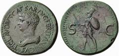 Auction 51 Part I The Roman Empire Britannicus, son of Claudius Sestertius, Thracian mint circa 50-54, Æ 29.96 g. TI CLAVDIVS CAESAR AVG F BRITANNICVS Bare headed and draped bust r. Rev. S – C Mars, h