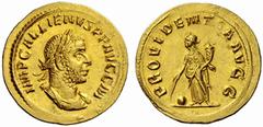 Auction 51 Part I The Roman Empire Gallienus, 253 – 268 Aureus 257-260, AV 2.57 g. IMP GALLIENVS P F AVG G IIII Laureate and cuirassed bust r. Rev. PROVIDENTIA AVGG Providentia standing l., holding ba