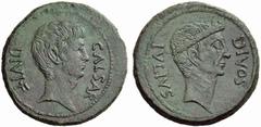 Auction 51 Part II The Roman Republic Octavianus. Bronze, Italy circa 38, Æ 16.40 g. CAESAR – DIVI·F Bare head of Octavian r. Rev. DIVOS – IVLIVS Laureate head of Julius Caesar r. B. Julia 98. C 3. Sy