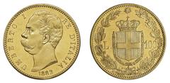 UMBERTO I (1878-1900) 100 Lire 1882, oro gr. 32,23. Pagani 568, MIR 1096b Friedberg 18. NGC5782290-011 MS62PL. Molto rara. q.Fdc Moneta con i fondi speculari e priva di "hairlines" tipici di queste em