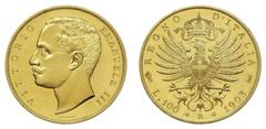 VITTORIO EMANUELE III (1900-1946) 100 Lire 1903, oro gr. 32,23. D/ VITTORIO - EMANUELE III testa nuda a sinistra; sotto SPERANZA. Rv: REGNO - D'ITALIA aquila araldica coronata e spiegata, caricata da 