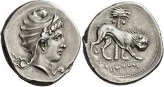 Ancient Greek Coins The Carthaginians in Sicily and North Africa Tetradrachm, uncertain mint in Sicily circa 320-310, AR 16.99 g. Female head r., wearing oriental tiara with plain band before forehead