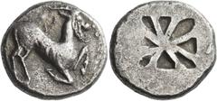 Ancient Greek Coins Uncertain tribes Trihemistater circa 520-480, AR 14.30 g. Goat kneeling r. Rev. Incuse square divided in eight irregular segments. Traité –. Svoronos, Hellenism Primitif –. BMC –. 