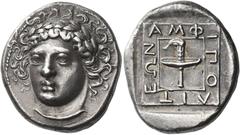Ancient Greek Coins Amphipolis Tetradrachm circa 369-368, AR 16.26 g. Laureate head of Apollo facing slightly l. Rev. AMΦ – IΠO – ΛIT – EΩN within raised linear square enclosing race torch. AMNG III p