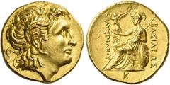 Ancient Greek Coins Kings of Thrace, Lysimachus 323-281 and posthumous issues Stater, Pella circa 286-281, AV 8.54 g. Diademed head of deified Alexander III r., with horn of Ammon. Rev. ΒΑΣΙΛΕΩΣ – ΛYΣ