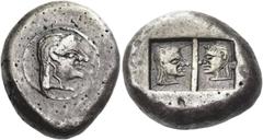 Ancient Greek Coins Colchis Didrachm late V-early IV century BC, AR 9.33 g. Head of Artemis Dali facing r. Rev. Two female heads vis-a-vis, each within an incuse square. SNG BM Black Sea 1012 (this ob