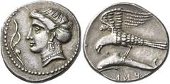Ancient Greek Coins Paphlagonia, Sinope Drachm, in name of satrap Sysinas circa 365-322, AR 4.85 g. Head of nymph l., hair caught up in sphendone; in l. field, aplustre. Rev. Aramaic legend Eagle, wit
