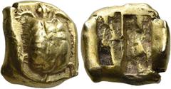 Ancient Greek Coins Ionia, Uncertain mint Stater circa 600-500, EL 13.40 g. Tortoise. Rev. Two incuse squares with irregular surfaces. Traité 78 and pl. 3, 2. Rosen 247. Exceedingly rare, only very fe