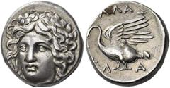 Ancient Greek Coins Clazomenae Drachm circa 370, AR 4.09 g. Laureate head of Apollo facing three-quarters l. Rev. [AΠΟ]ΛΛΑΣ Swan standing l., with open wings; below, KΛA. Traité II pl. 155, 25. Warren