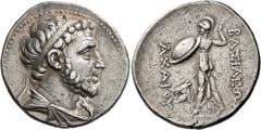 Ancient Greek Coins Achaeus, 220 – 214 Tetradrachm, Sardis 220-214, AR 16.89 g. Diademed and draped bust r. Rev. ΒΑΣΙΛΕΩΣ - ΑΧΑΙΟΥ Athena Promachos advancing l., holding shield decorated with anchor a