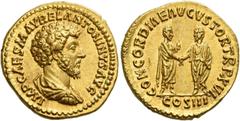 Roman Gold Coins Marcus Aurelius augustus, 161 – 180 Aureus 161-162, AV 7.26 g . IMP CAES M AVREL ANTONINVS AVG Bare-headed, draped and cuirassed bust r. Rev. CONCORDIAE AVGVSTOR TR P XVI M. Aurelius 