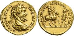 Roman Gold Coins Septimius Severus, 193 – 211 Aureus 196-197, AV 7.22 g. L SEPT SEV PERT – AVG IMP VIII Laureate head r. Rev. ADVENTVI – AVG FELI – CISSIMO Septimius Severus on horseback r., raising r