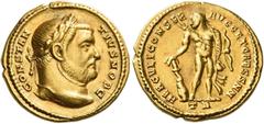 Roman Gold Coins Constantius Chlorus Caesar, 293 – 305 Aureus, Treveri 305, AV 5.87 g. CONSTAN – TIVS NOB C Laureate head r. Rev. HERCVLI CONSER – AVGG ET CAESS NN Hercules standing facing, head l., l