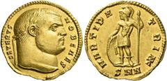 Roman Gold Coins Severus II caesar, 305 – 306 Aureus Nicomedia 305-July 306, AV 5.27 g. SEVERVS – NOB CAES Laureate head r. Rev. MARTI PA – TRI NK Mars, helmeted, standing facing, head l., r. hand res