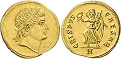 Roman Gold Coins Crispus caesar, 317 – 326 Solidus, Nicomedia 325-326, AV 4.37 g. Diademed head r. Rev. CRISPVS – CAESAR Victory striding l., holding wreath and palm branch. In exergue, N. C 59. RIC 1