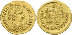 Roman Gold Coins Majorian, 457 – 461 Solidus, uncertain mint in Gaul and possibly struck by the Visigoths 459-461, AV 4.33 g. D N IVLIVS MAIORI – ANVS P F AVG Helmeted, diademed, draped and cuirassed 