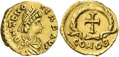 Roman Gold Coins Julius Nepos first reign, 474 – 475 Tremissis in the name of Zeno circa 474-475, AV 1.42 g. D N ZENO PERP AVG Pearl- diademed, draped and cuirassed bust r. Rev. Cross within wreath. I