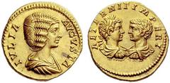 Part I The Roman Empire Julia Domna, wife of Septimius Severus Aureus 201, AV 6.95 g. IVLIA – AVGVSTA Draped bust r. Rev. AETERNIT IMPERI Confronted busts of Caracalla laureate, draped and cuirassed f