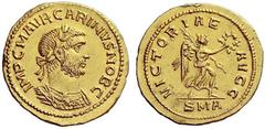 Part I The Roman Empire Carinus caesar, 282 – 283 Aureus, Antiochia 283, AV 4.59 g. IMP C M AVR CARINVS NOB C Laureate, draped and cuirassed bust r. Rev. VICTOR – IAE – AVGG Victory advancing r., hold