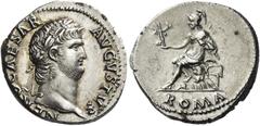 The Roman Empire Nero augustus, 54 – 68 Denarius circa 64-65, AR 3.46 g. NERO CAESAR – AVGVSTVS Laureate head r. Rev. Roma seated l. on cuirass, holding Victory in r. hand and parazonium in l.; in exe