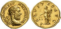 The Roman Empire Macrinus, 217 – 218 Aureus March-July 218, AV 7.45 g. IMP C M OPEL SEV – MACRINVS AVG Laureate, draped and cuirassed bust r. Rev. AEQVITAS AVG Aequitas standing l., holding scales and
