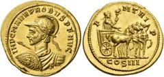The Roman Empire Probus, 276 – 282 Aureus, Siscia 279, AV 6.39 g. IMP C M AVR PROBVS P F AVG Helmeted, draped and cuirassed bust l., holding transverse spear and shield decorated with aegis. Rev. P – 