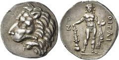 Greek Coins The Oitaioi Didrachm after 167, AR 7.62 g. Lion's head l. with spear in its jaws. Rev. OITAI / ΩN Youthful Heracles standing facing, wearing ivy-wreath, holding club and lion's skin. de Na