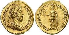 The Roman Empire Commodus augustus, 177 - 193 Aureus 187-188, AV 7.28 g. M COMM ANT P – FEL AVG BRIT Laureate, draped and cuirassed bust r. Rev. VIRTVT AVG P M TR P XII IMP VIII COS V P P Virtus stand