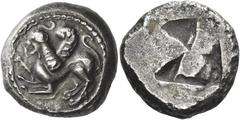 Greek Coins. Uncertain mint. Tetradrachm circa 520-480, AR 14.19 g. Sphinx springing l. Rev. Irregular incuse square. Svoronos, Hellénisme Primitif –. Boston, MFA –. BMC –. AMNG –. Coin Hoards VIII, 3
