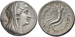 Greek Coins. Ptolemy II Philadelphos, 285 – 246. In the name of Arsinoe II. Decadrachm, Alexandria, circa 253/2-246, AR 35.19 g. Diademed and veiled head of Arsinoe II r.; in l. field, XX. Rev. APΣINO
